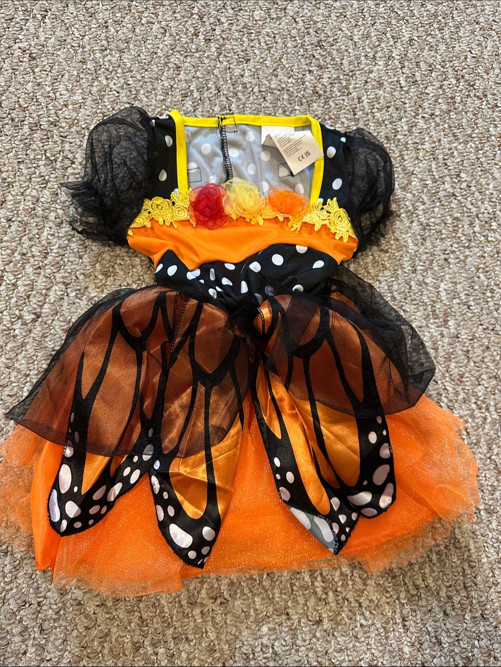 Kids Orange Butterfly Costume Dress with Black Accents